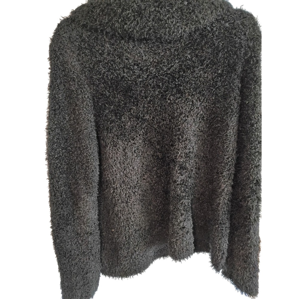 Easy Spirit Womens Charcoal Grey Fuzzy Eyelash Knit Cowl Neck Sweater Large L